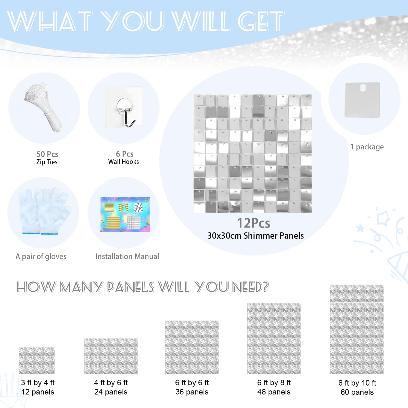 Silver Sequin Wall Backdrop - 12 Panels Glitter Party Background for Wedding, Baby Shower, Birthday Decor | Perfect for Photo Booths, Event Decorations & Celebrations