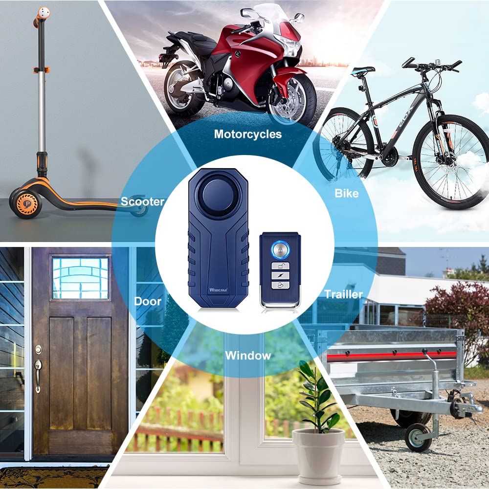 WSDCAM 113dB Wireless Bike Alarm - Anti-Theft Vibration & Motion Sensor Security System for Motorcycles & Bicycles - Waterproof Vehicle Alarm with Remote Control (No Heat Resistance) - Perfect for Parking Lots, Garages & Outdoor Protection