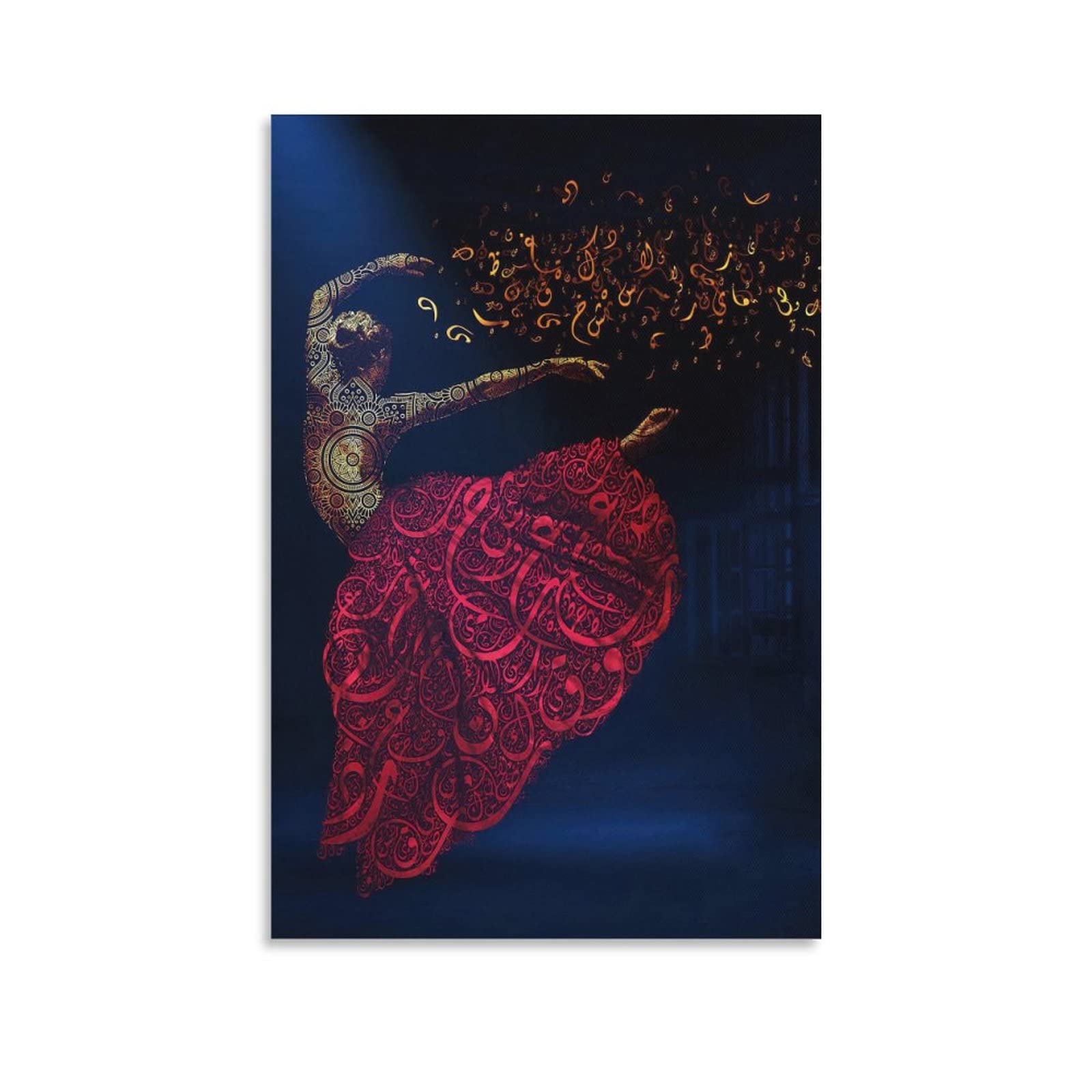 Persian Art Latin Dance Islamic Text Red Dress Canvas Wall Art - 16x24 Inch (40x60cm) Home Decor for Living Room & Bedroom - Perfect for Boho, Arabic Theme & Dance Studio Decorations