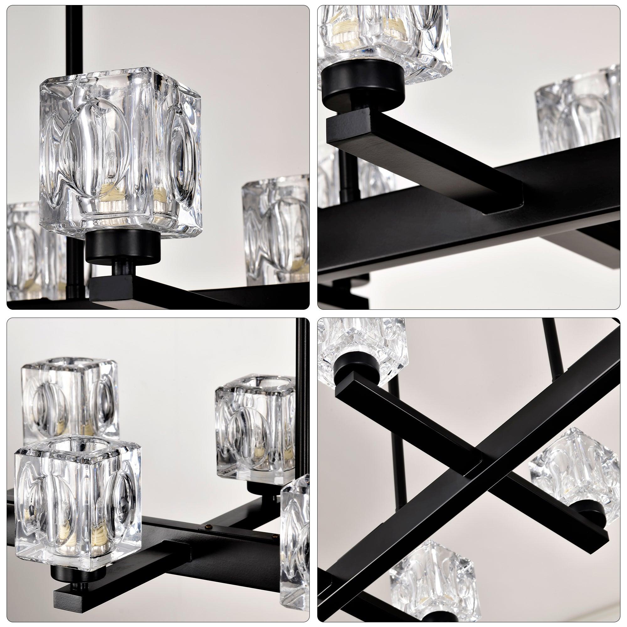 10-Light Black Farmhouse Linear Chandelier - Modern Crystal Pendant Lighting for Dining Room, Kitchen Island, Bar & Long Table - G9 Bulb Compatible (10xG9, Max 40W) - Perfect for Rustic, Industrial & Contemporary Home Decor