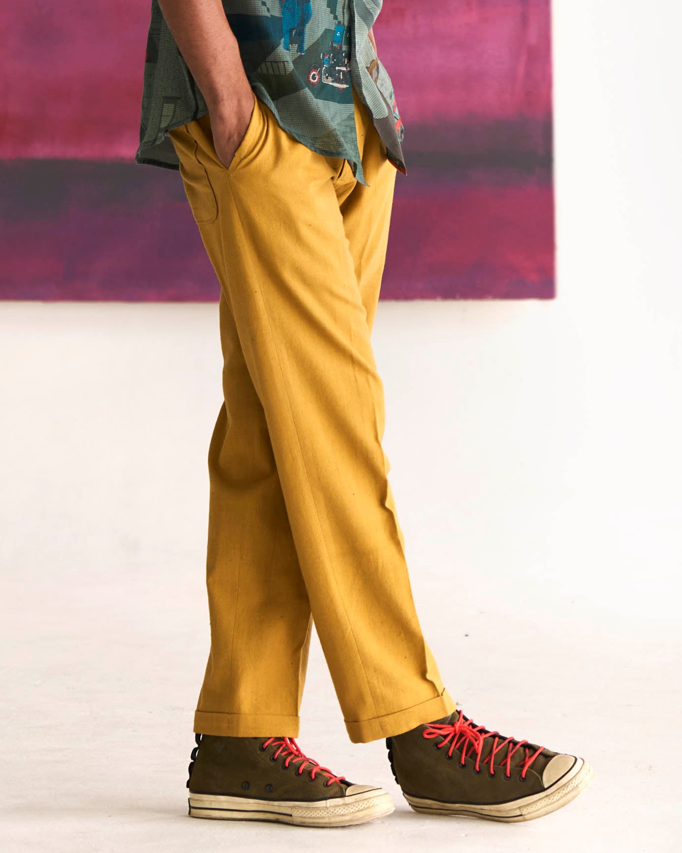 Raahi Heavy Cotton Mustard Trousers for Men - Comfortable & Durable Pants for Work, Travel & Casual Wear