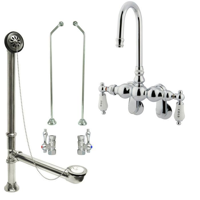 Chrome Wall Mount Clawfoot Bathtub Faucet Set with Supply Lines & Drain CC86T1 - Vintage Style Bathroom Fixture for Freestanding Tubs, Perfect for Home Renovation and Spa Retreats
