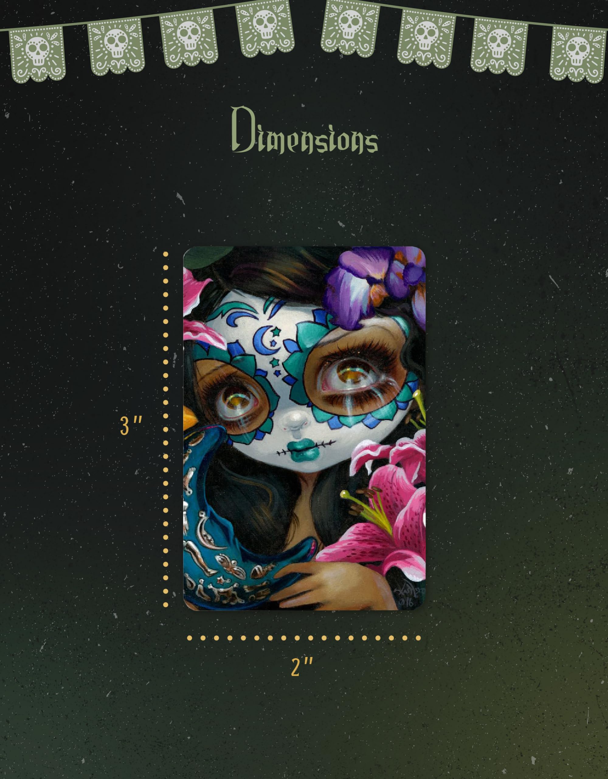 Arcane Vault - Jasmine Becket-Griffith Dia de Los Muertos Wooden Magnets Set | Laser-Cut Day of The Dead Decor | UV-Coated 2”x3” Fridge Magnets (1365-LM) - Perfect for Home, Office & Gift Giving
