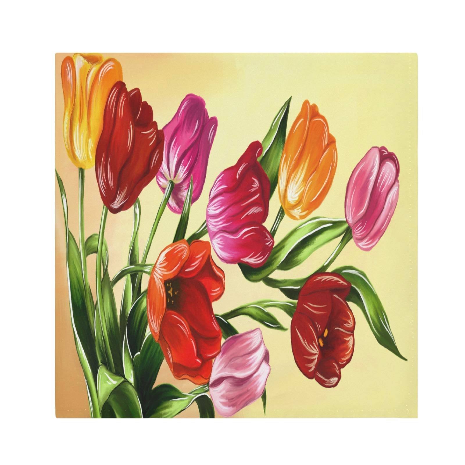 Spring Red Tulip Flower Cloth Napkins Set of 6 - 20x20 Inch Washable Polyester Dinner Napkins for Party, Wedding & Holiday Decorations - Elegant Table Linens for Easter, Mother's Day & Spring Celebrations