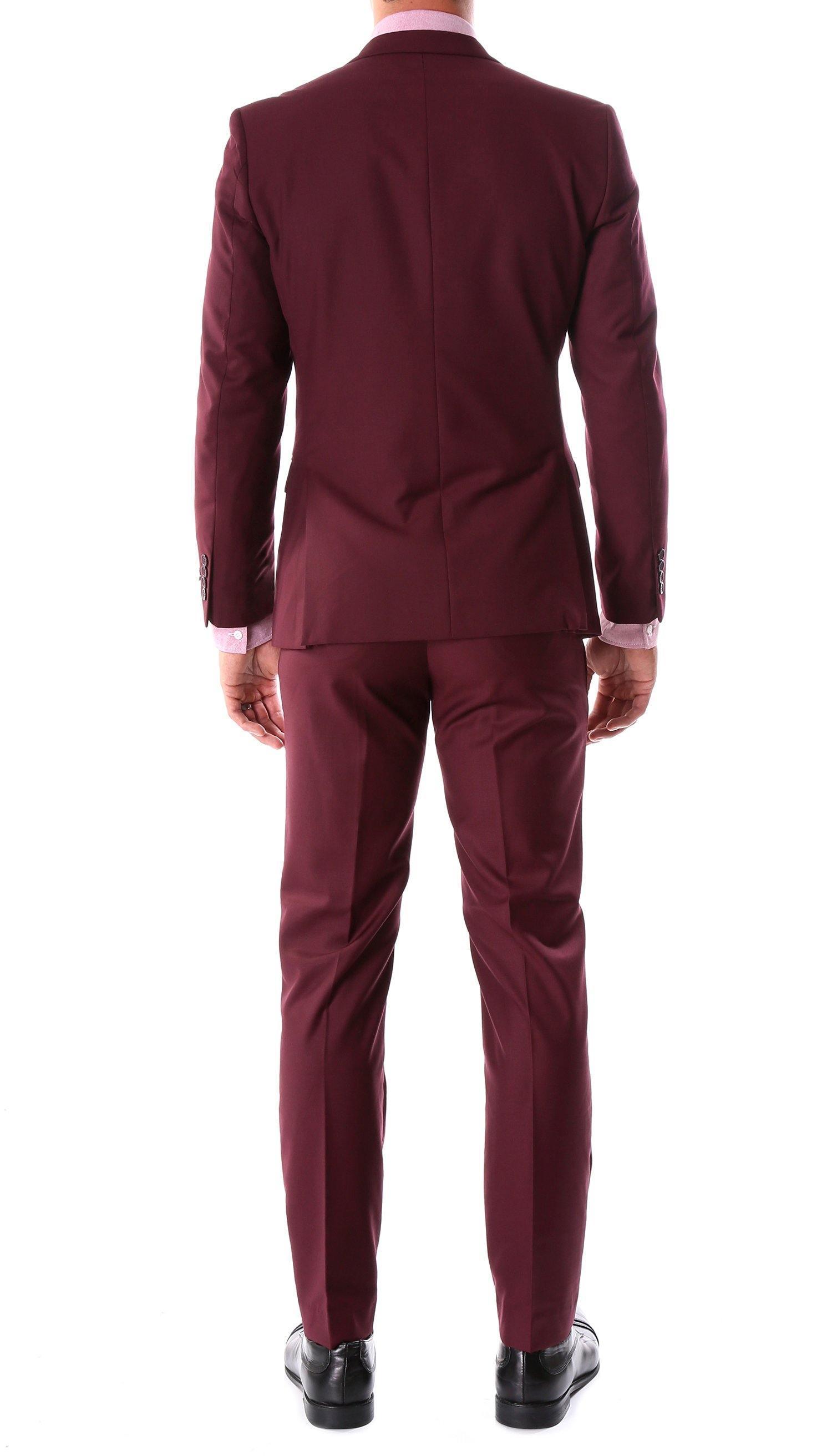 Oslo Collection Slim Fit 2-Piece Suit in Burgundy - Premium Men's Business Formal Wear for Office, Wedding & Special Occasions
