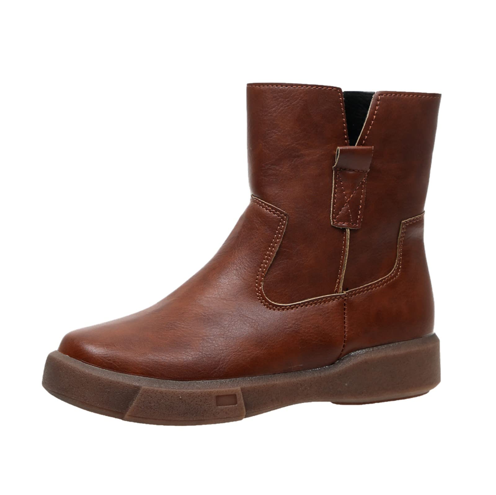 **Women's Wide Calf Ankle Boots – Breathable Retro Chunky Heels with Zipper – Fashionable Short Boots for Casual, Office & Fall Outfits**