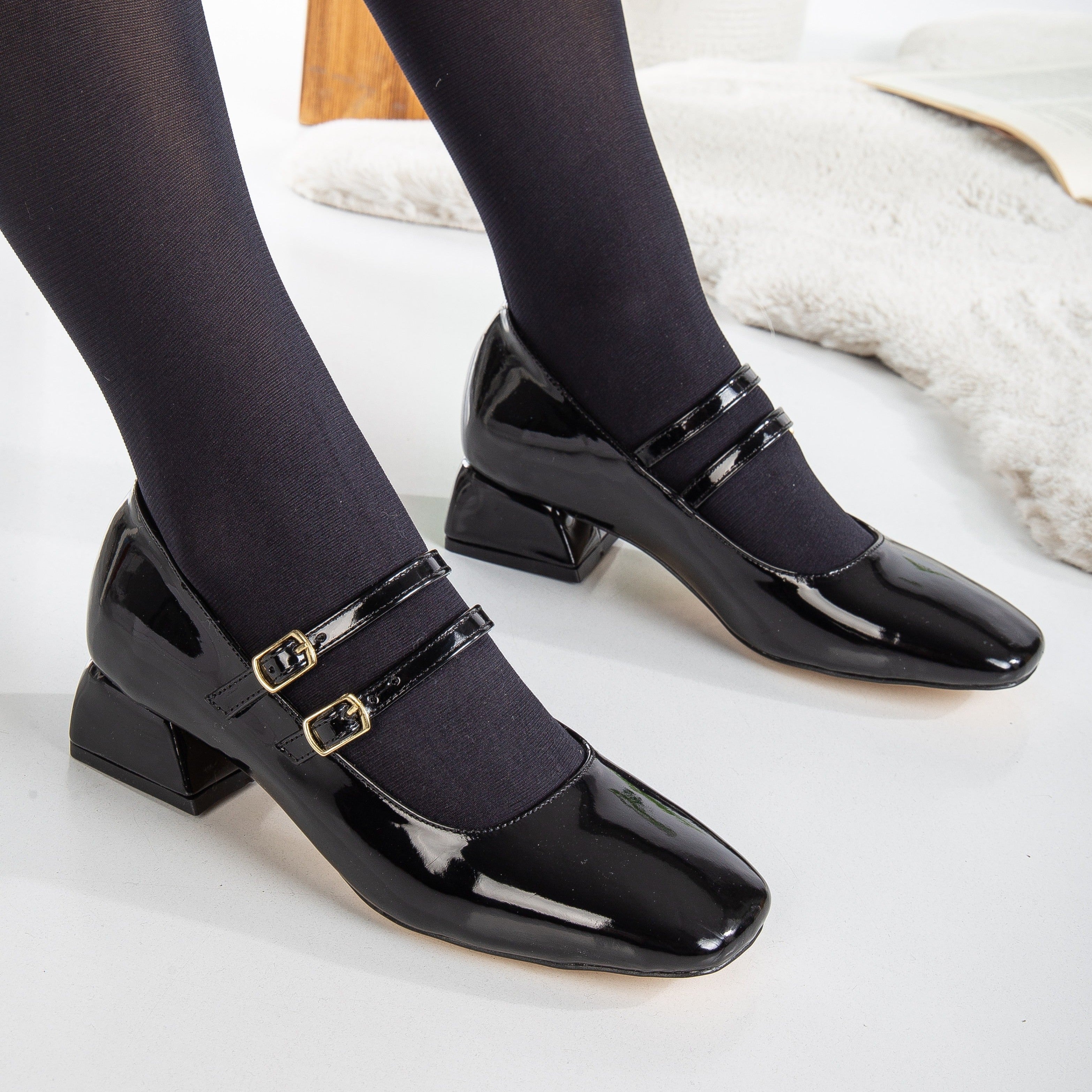 Lizbeth Women's Black Mary Jane Shoes - Classic Comfortable Flat Dress Shoes for Work, Office, and Formal Occasions