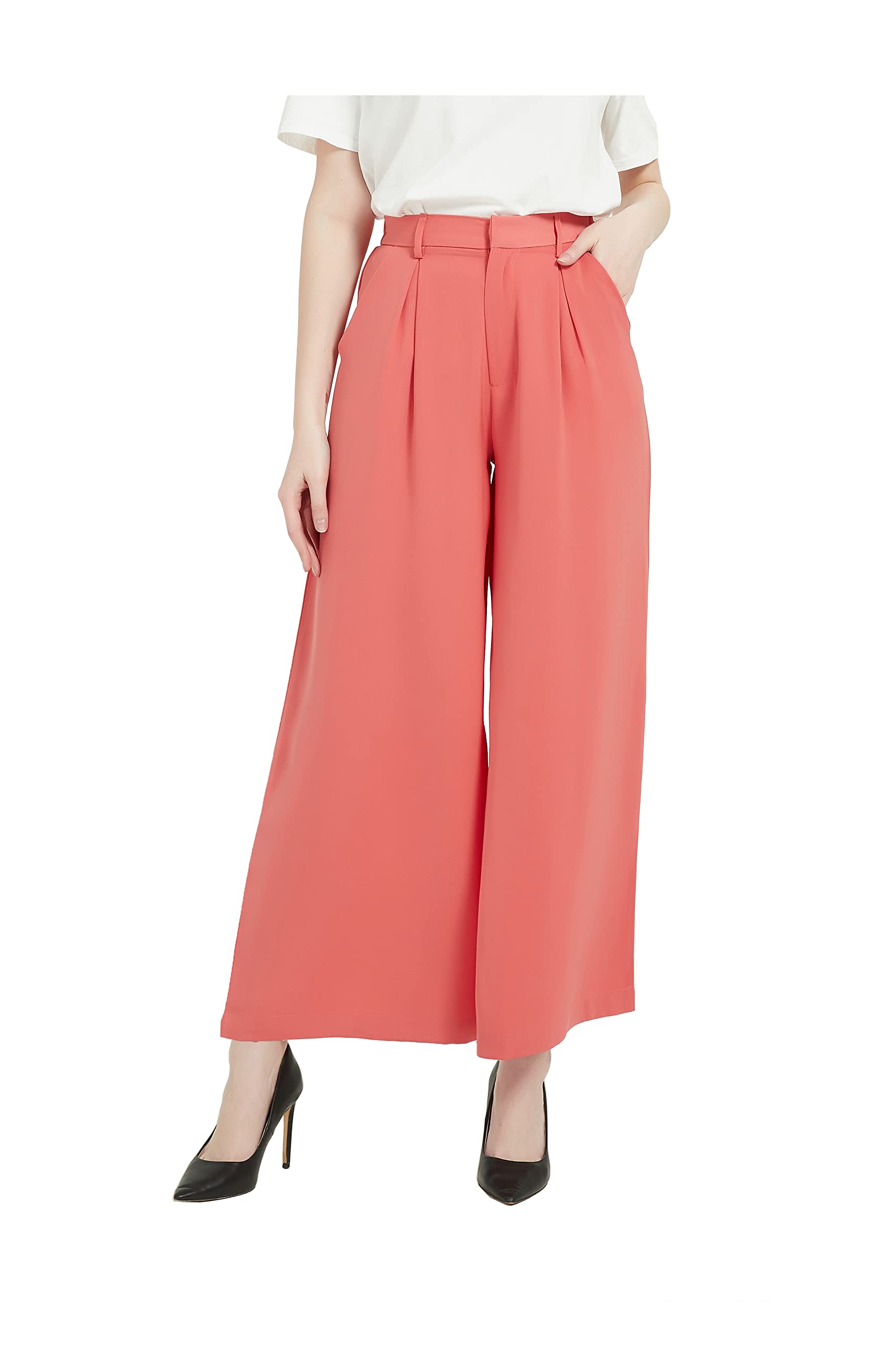 Tronjori Women's High Waist Wide Leg Palazzo Pants - Casual Comfort Stretch Trousers for Everyday Wear | Perfect for Office, Travel & Lounge