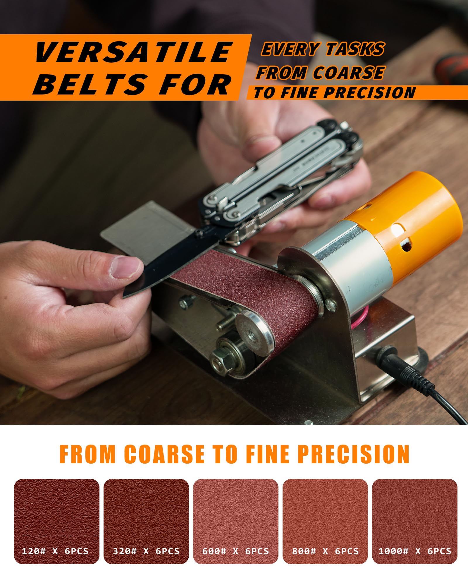 Mini Belt Sander 15° Electric Knife Sharpener - 7 Adjustable Speed Power Belt Grinder for Woodworking & Metal DIY Projects | Perfect for Knife Making, Sanding, and Polishing Small Items