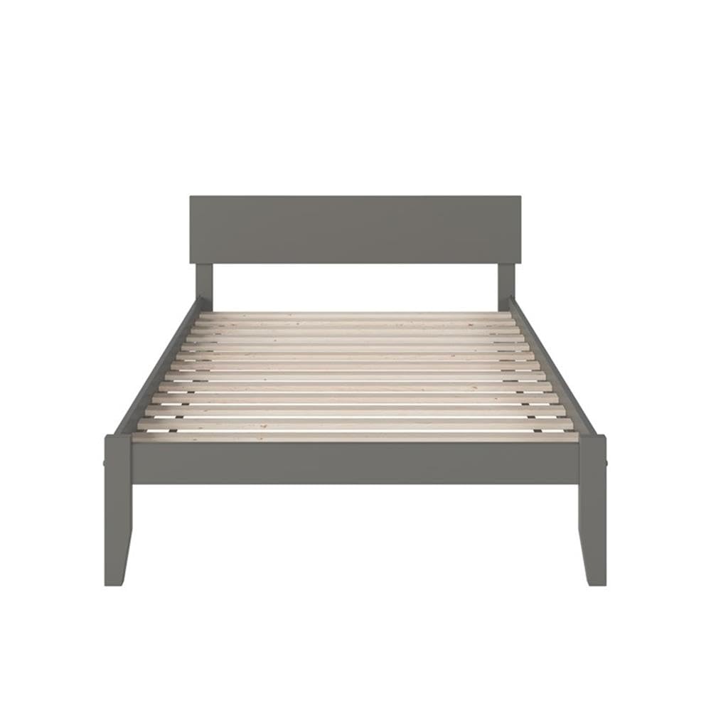 BOWERY HILL Modern Solid Wood Full Size Platform Bed with USB Charging Ports - Gray Wooden Bed Frame for Master Bedroom, Guest Room & Small Spaces