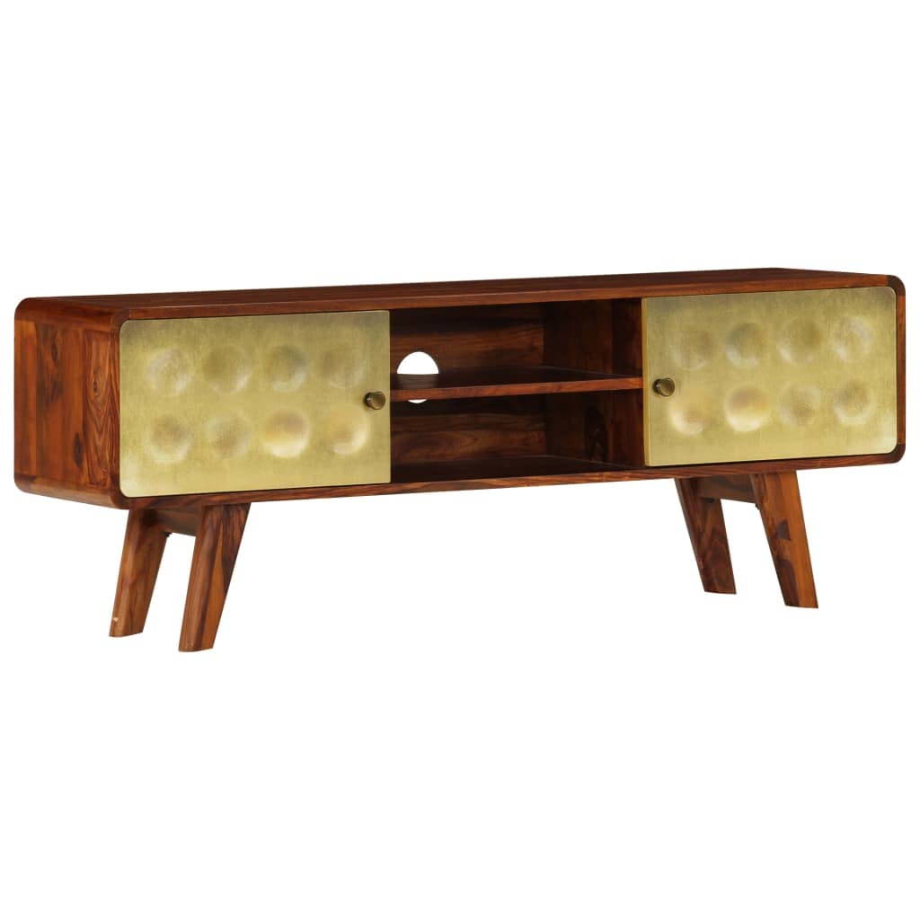 Mid-Century Modern TV Stand for TVs up to 50 Inch - Solid Sheesham Wood Entertainment Center with Storage (47.2