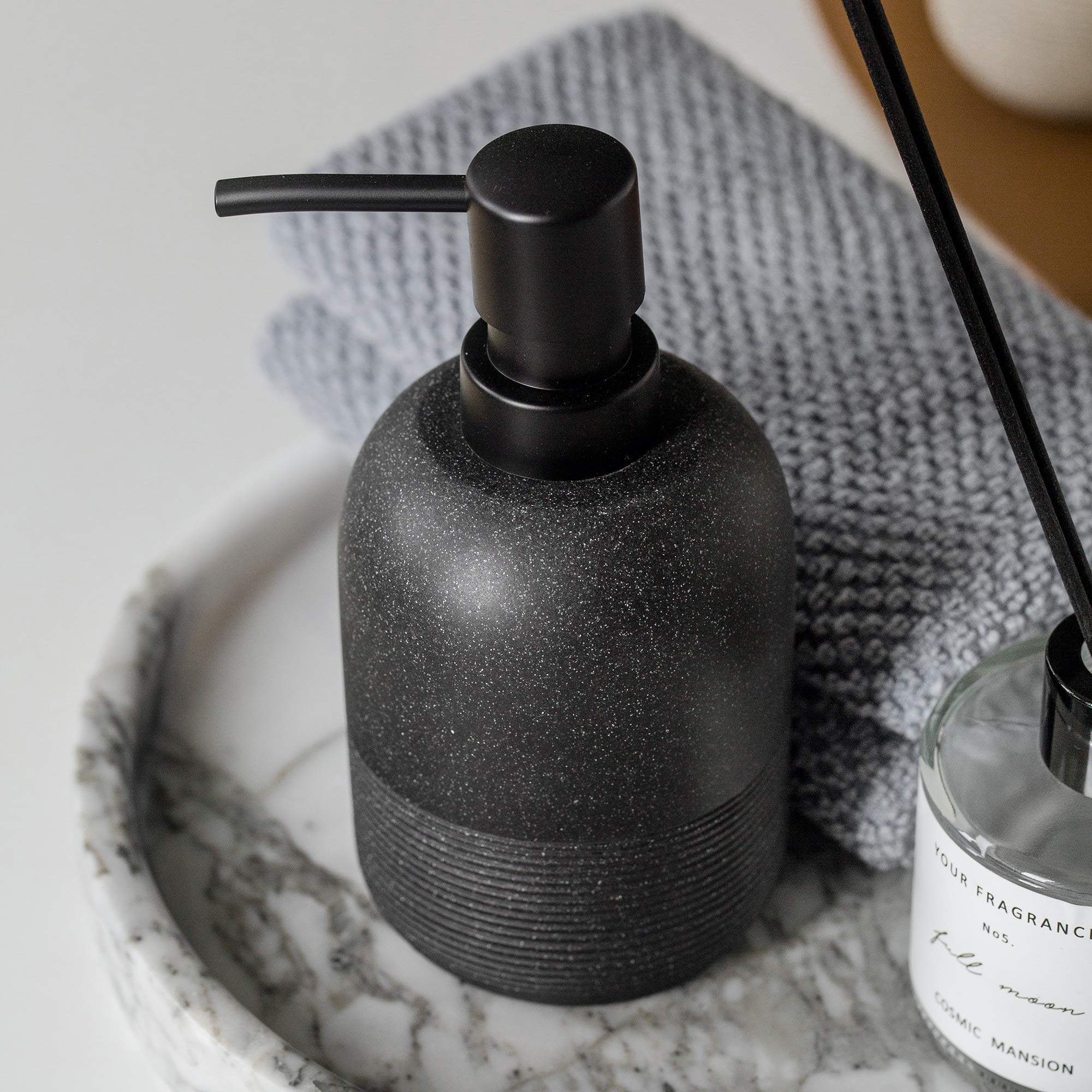 Matte Black Soap Dispenser Set with Pump - 10.6oz Modern Hand Soap & Lotion Dispenser for Bathroom Countertop & Kitchen Sink - Elegant Touch for Home, Office, and Restaurant Decor
