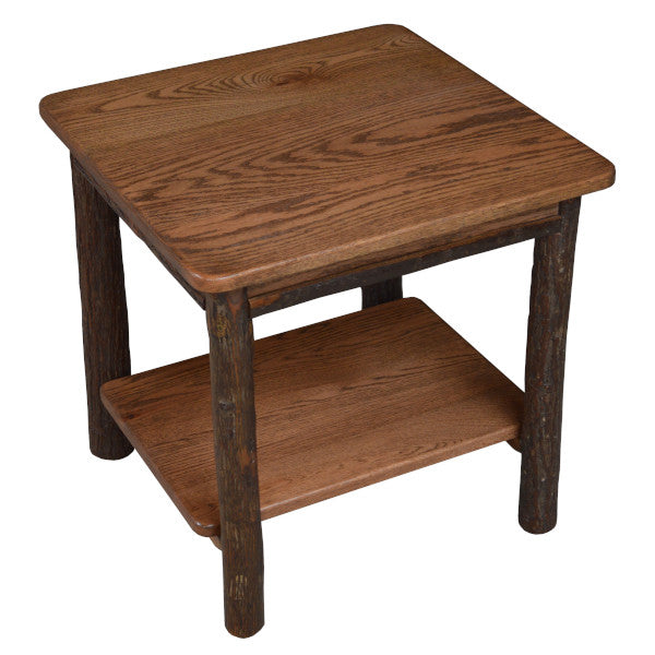 Solid Hickory Wood End Table with Shelf - Stylish & Durable Side Table for Living Room, Bedroom, or Office