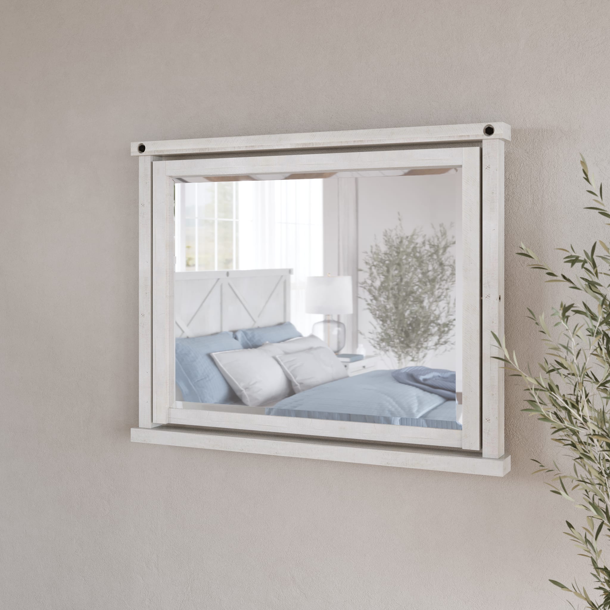 Yosemite Solid Wood Mirror in Rustic White - Handcrafted Full-Length Wall Mirror for Bedroom, Living Room & Entryway Decor