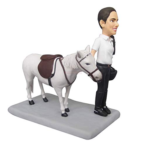 Custom Polymer Clay Doll Sculpture - Personalized Woman with Horse Equestrian Statue, Unique Gift for Wedding Decor, Home Display & Equestrian Lovers