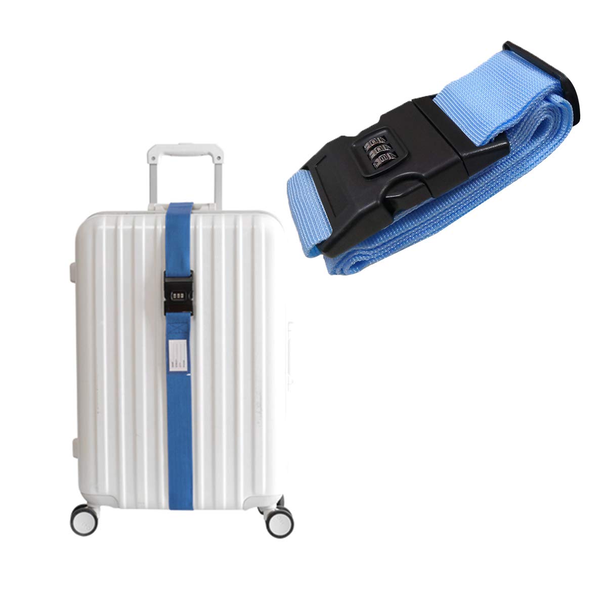 TSA Approved Adjustable Luggage Strap with Combination Lock & ID Tags - Secure Travel Belt for Suitcases (Blue) | Perfect for Airports, Cruise Ships & Business Trips