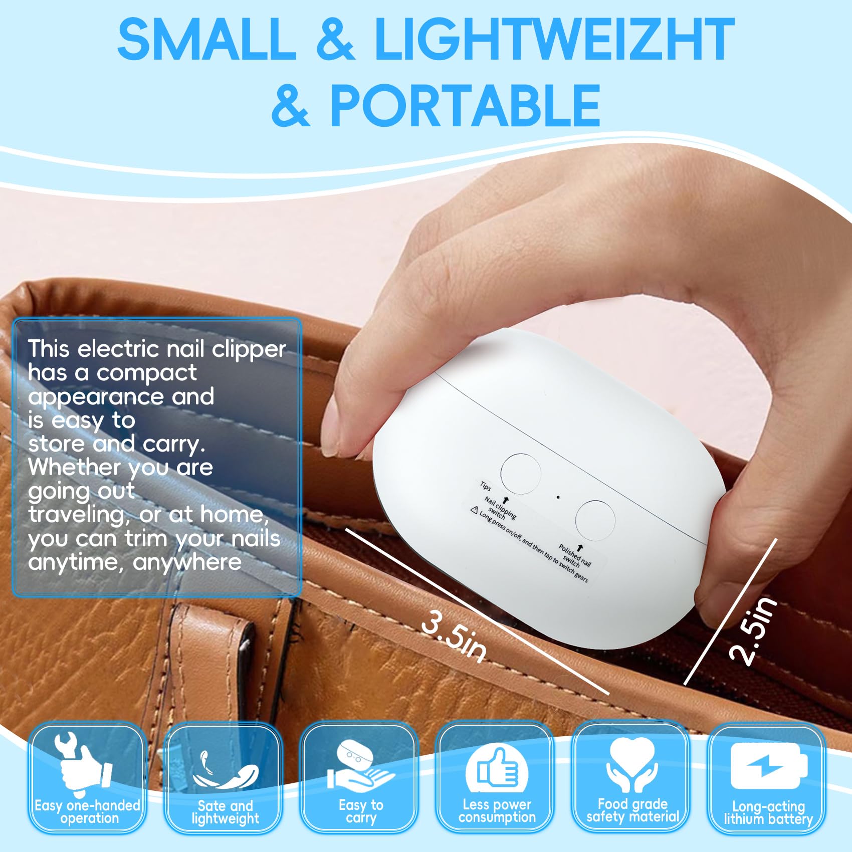 3-in-1 Electric Nail Clipper & Trimmer with LED Light - USB Rechargeable Nail File & Polisher for Baby, Kids, Adults & Seniors - Portable Nail Care Kit for Travel, Home & Salon Use (Frosted White)