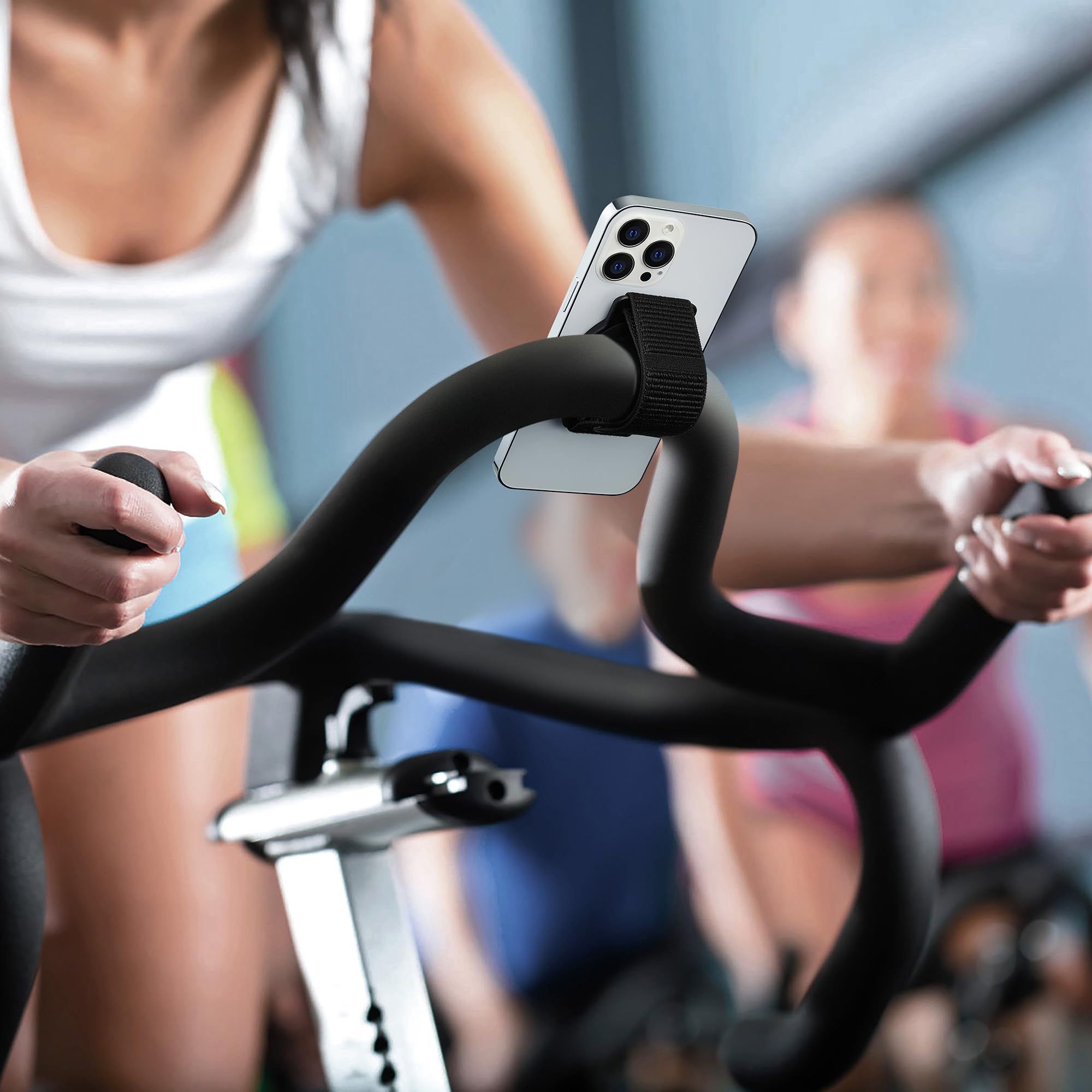 Magnetic Phone Mount for Gym & Fitness - Adjustable Velcro Strap Holder for Treadmill, Stroller, Indoor Cycling Handlebar - Compatible with iPhone 15/14/13/12 Series - Perfect for Workouts, Running & Outdoor Activities