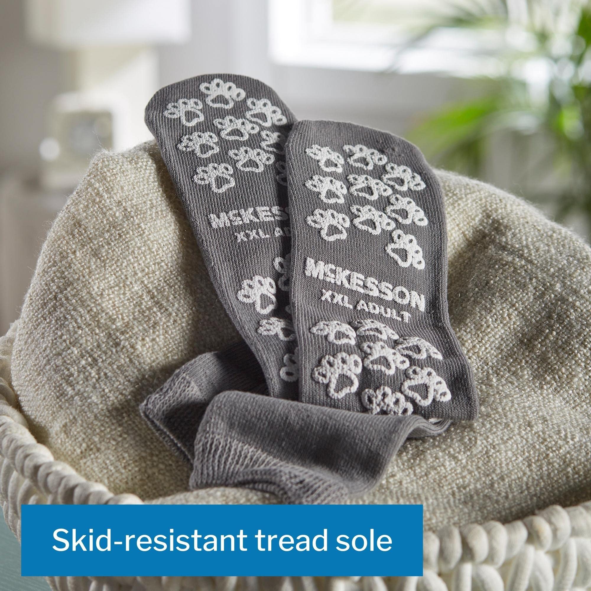 McKesson Non-Slip Terry Slipper Socks for Adults - Grey, Shoe Size 10.5-11.5, 96 Pairs - Cozy Indoor & Hospital Grip Socks for Home, Nursing, and Recovery Comfort