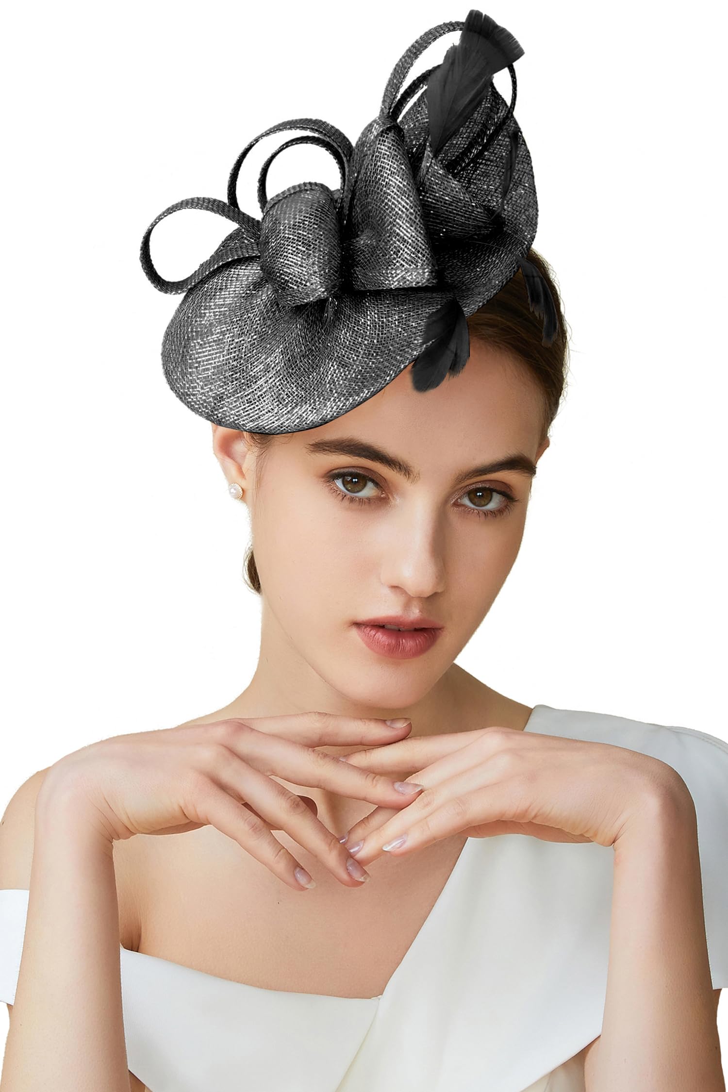 BABEYOND Women's Pillbox Fascinator Hat with Feathers - Elegant Kentucky Derby Hat, Tea Party Headband & Cocktail Party Hair Accessory for Weddings, Races & Special Occasions