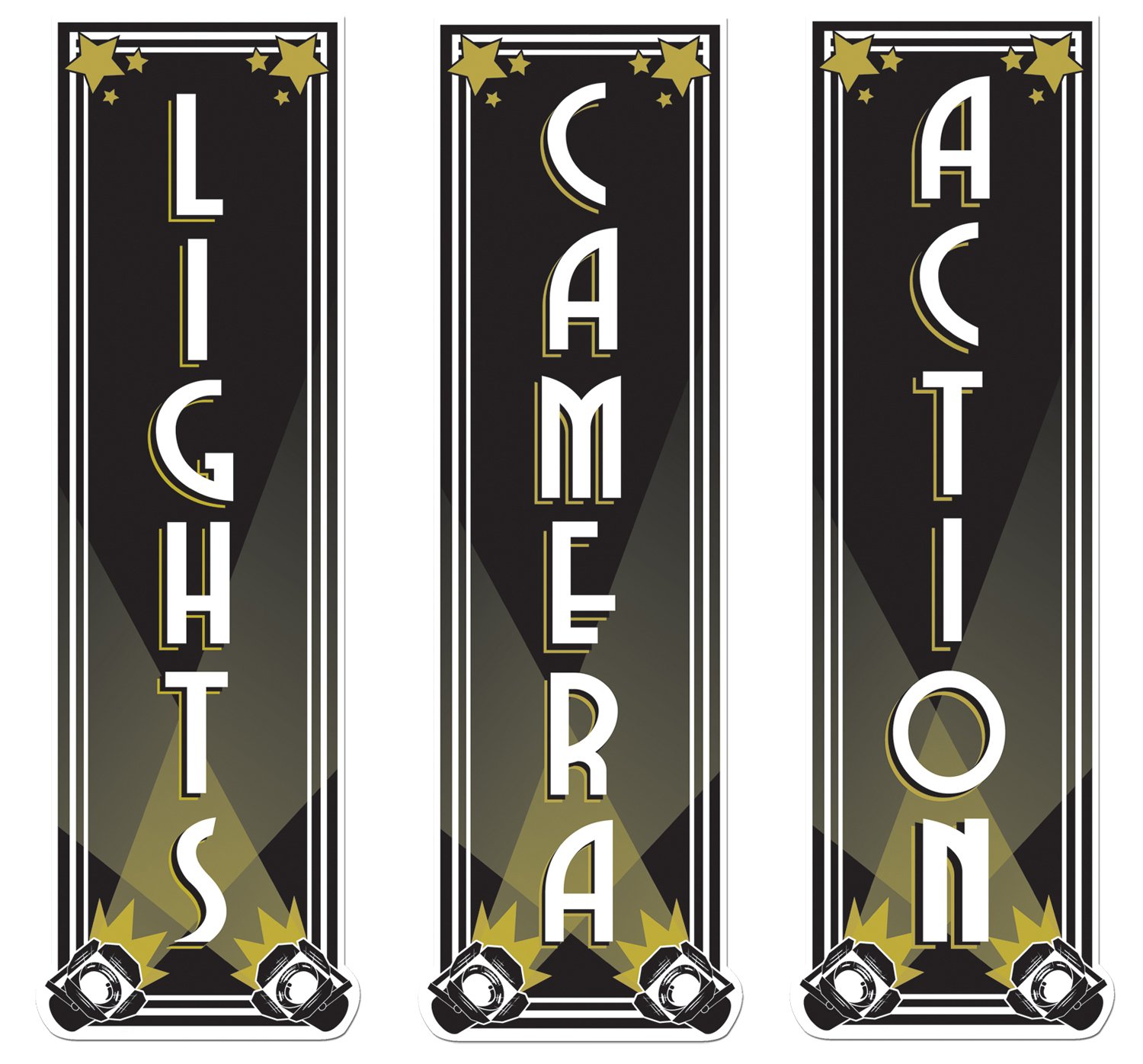 Beistle Lights Camera Action Party Decorations - Hollywood Theme Photo Booth Props for Birthday, Movie Night & Red Carpet Events