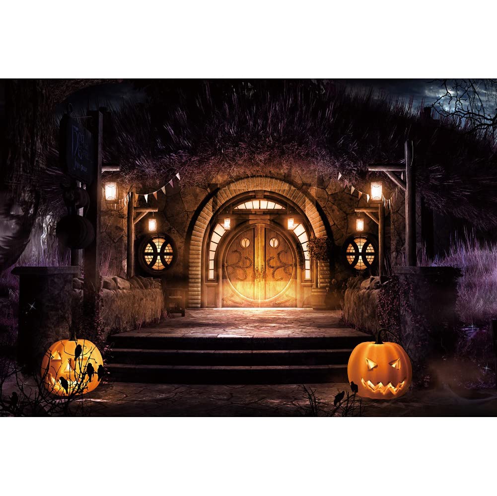 Leowefowa 3x2m Halloween Haunted House Backdrop - Spooky Cemetery, Misty Castle & Pumpkin Village Photo Background for Kids & Adults - Perfect for Halloween Parties, Photo Shoots & Studio Props | Great for Halloween Decorations, Themed Events & Social Media Photography