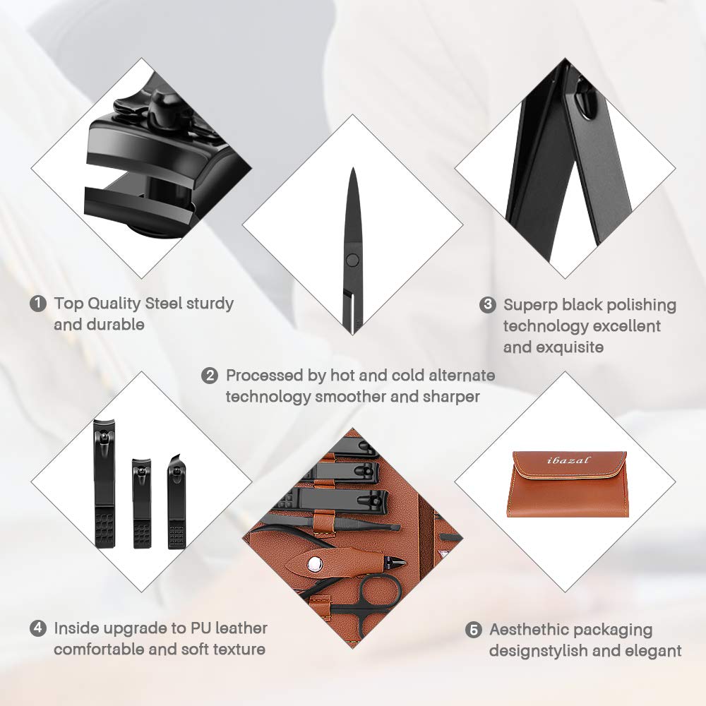 Premium Stainless Steel Nail Clipper Set - 16PCS Manicure Pedicure Kit with Nail Cutter, Scissors, Files & Leather Case for Home, Travel & Salon Use - Ideal Gift for Women & Men