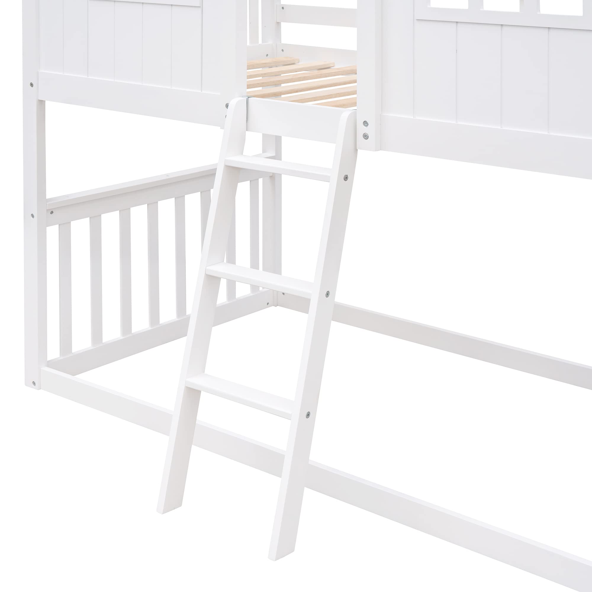 Polibi Twin-Over-Twin Wooden Bunk Bed with Roof, Front Windows & Ladder - Perfect for Kids' Bedrooms, Guest Rooms & Space-Saving Solutions