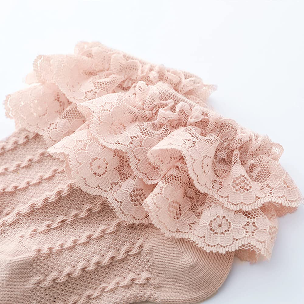 4/5/6 Pack Baby Girls Ruffle Socks - Lace Flower Ankle Socks for Toddlers & Infants - Soft Frilly Socks for Newborns & Little Girls - Perfect for Everyday Wear, Special Occasions & Photo Shoots