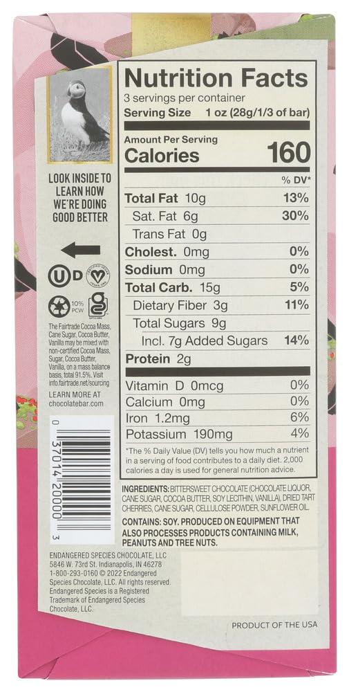 Dark Chocolate Bars 72% Cocoa with Cherries - Case of 12 for Gifts & Snacking