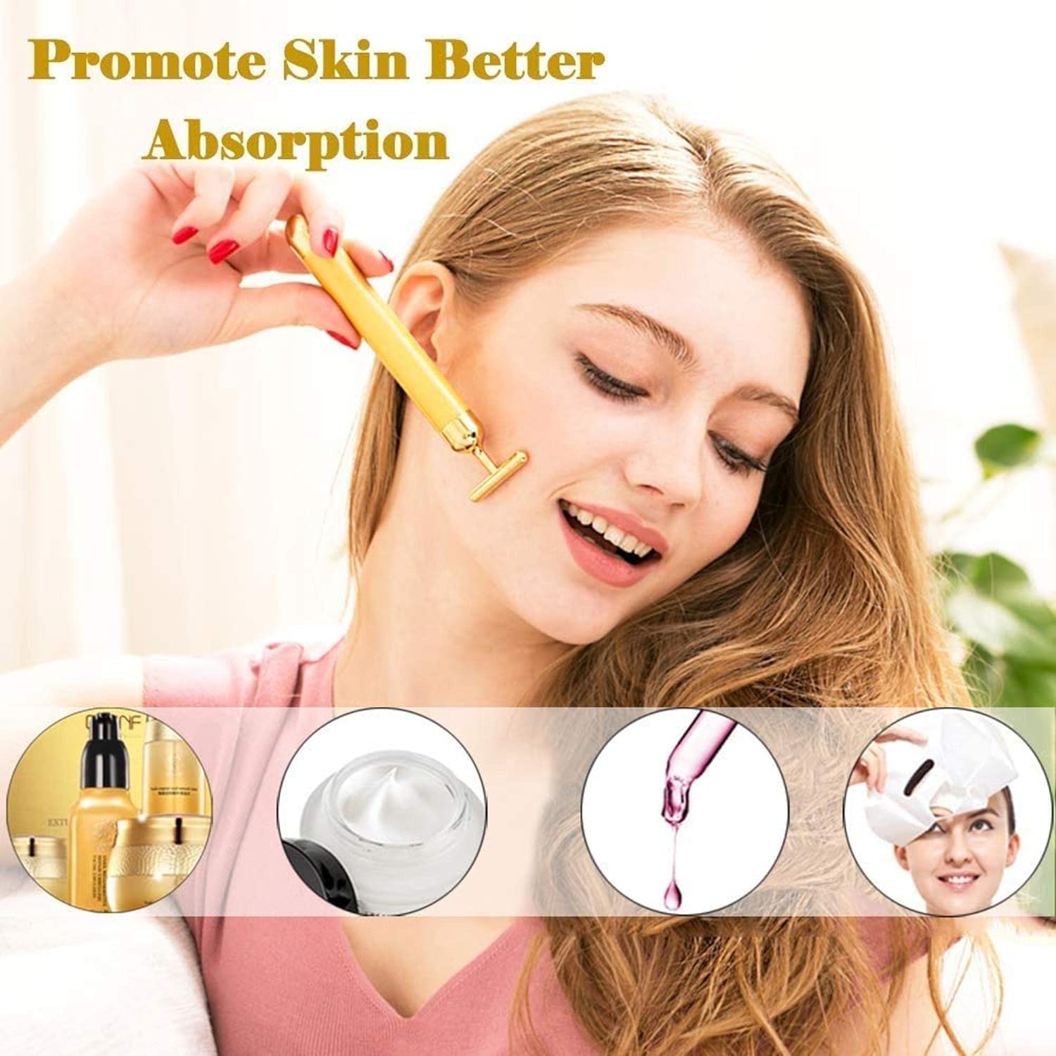 24k Gold Electric Vibration Facial Massager - V Shape Roller for Anti-Wrinkle & Skin Tightening | Waterproof Face Massage Tool for Forehead, Cheek, Neck, Clavicle & Arm Care | Perfect for Home Spa, Travel & Daily Skincare Routine