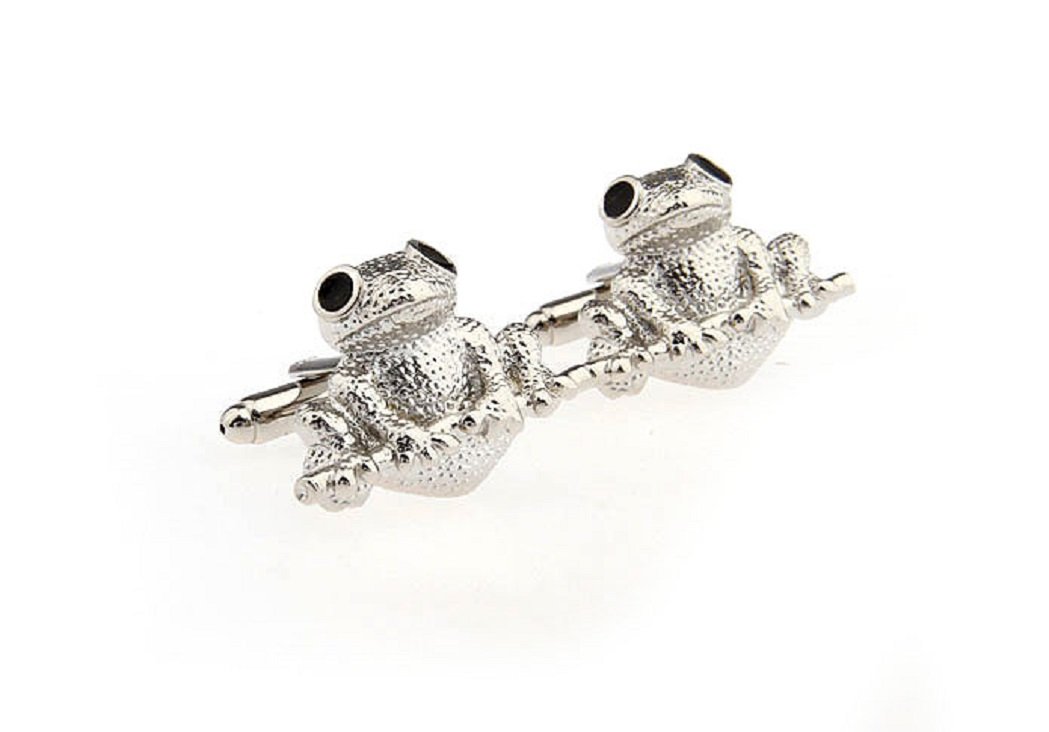 MRCUFF Frog Pair Cufflinks - Elegant Silver Tone Cuff Links Set with Gift Box & Polishing Cloth | Perfect for Weddings, Business Meetings & Formal Events