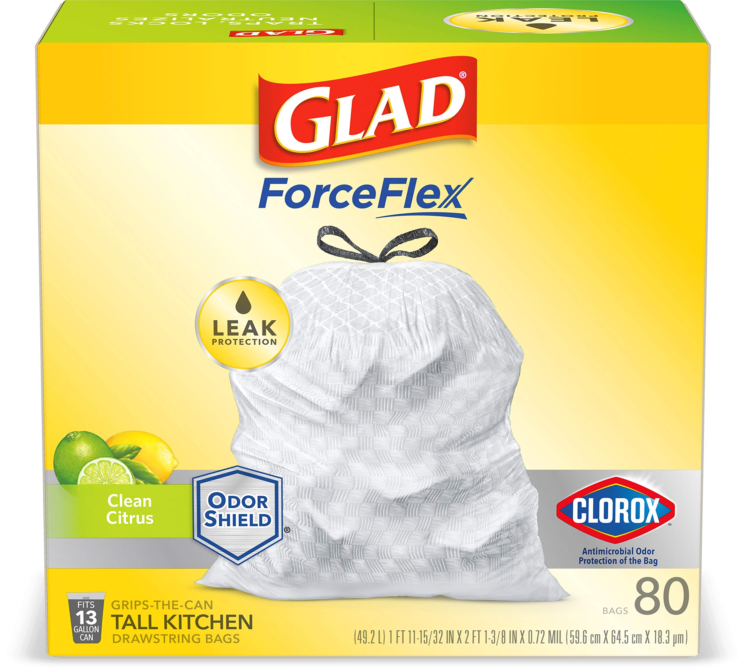 Glad Citrus Scented Trash Bags - 80 Count Heavy Duty Kitchen Garbage Bags for Home & Office Waste Disposal