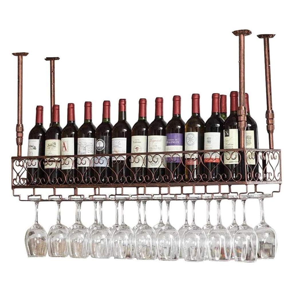 Vintage Metal Iron Ceiling Wine Rack - Stemware & Glass Goblets Storage Holder - Hanging Decoration Shelf for Wine Bottles (39x10 Inch) - Perfect for Kitchen, Bar, Restaurant & Home Decor
