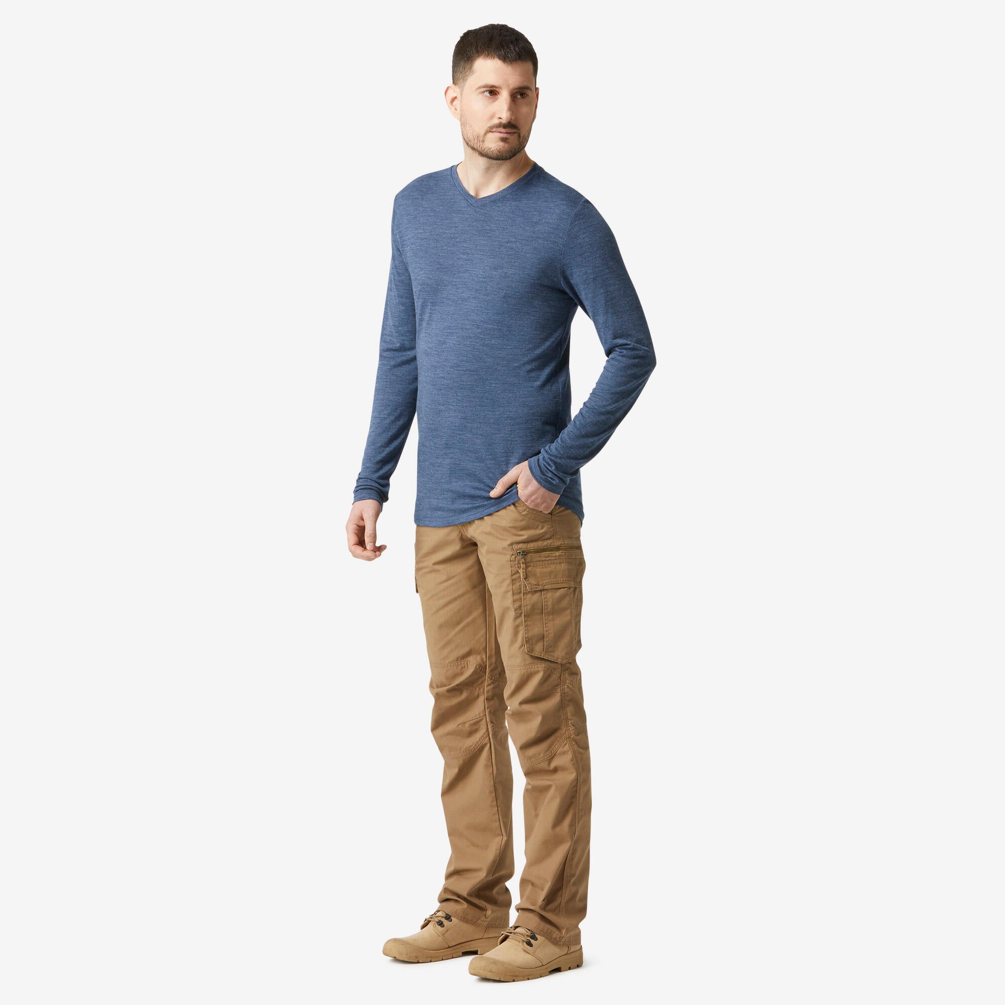 Simond Men's Travel 500 Merino Wool Long Sleeve Shirt - Breathable & Odor-Resistant Base Layer for Hiking, Camping & Outdoor Adventures