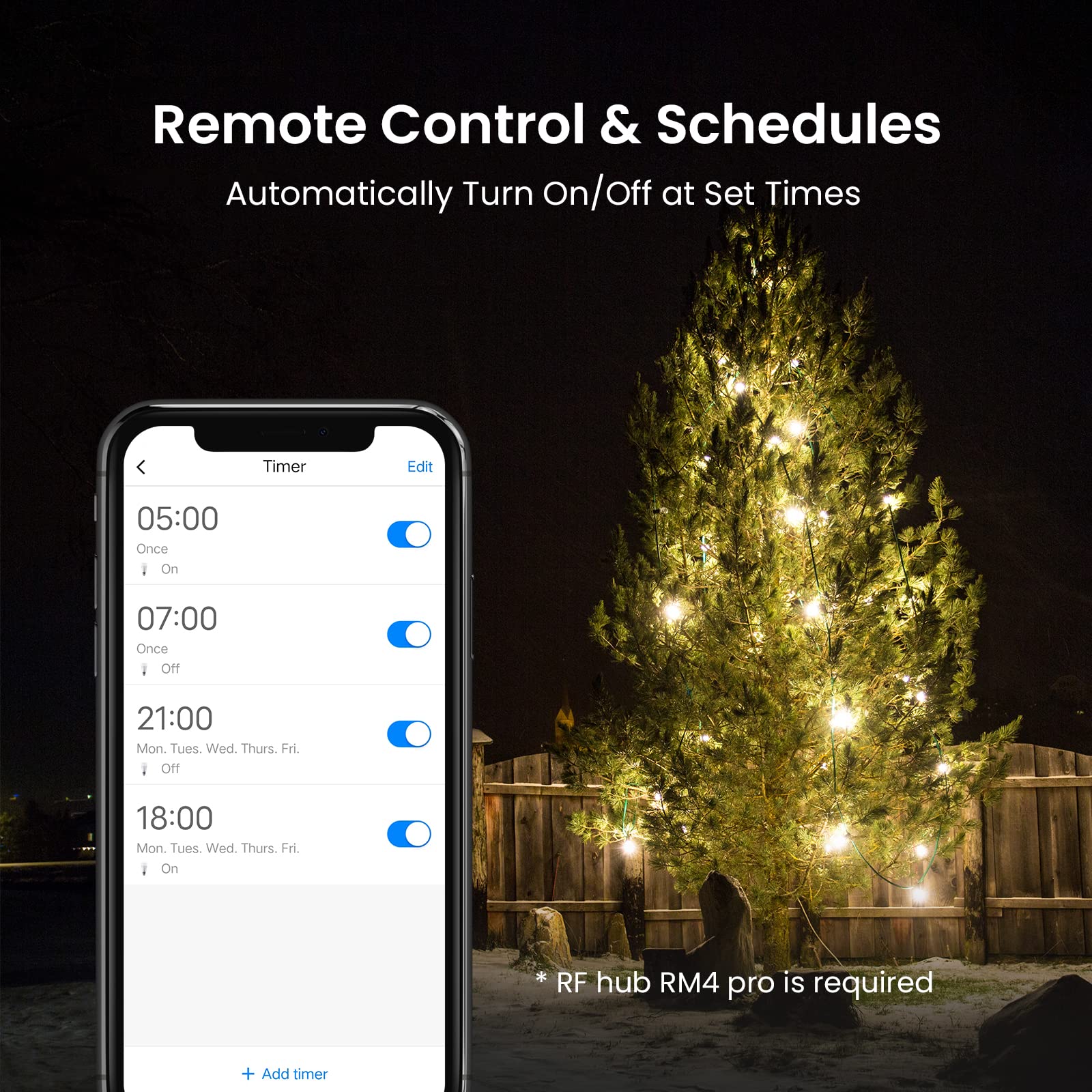 BestCon Outdoor LED Strip Light Dimmer with RF Remote Control, 240W Max Power, Waterproof, Timer Function - Compatible with Broadlink for Patio, Garden & Landscape Lighting