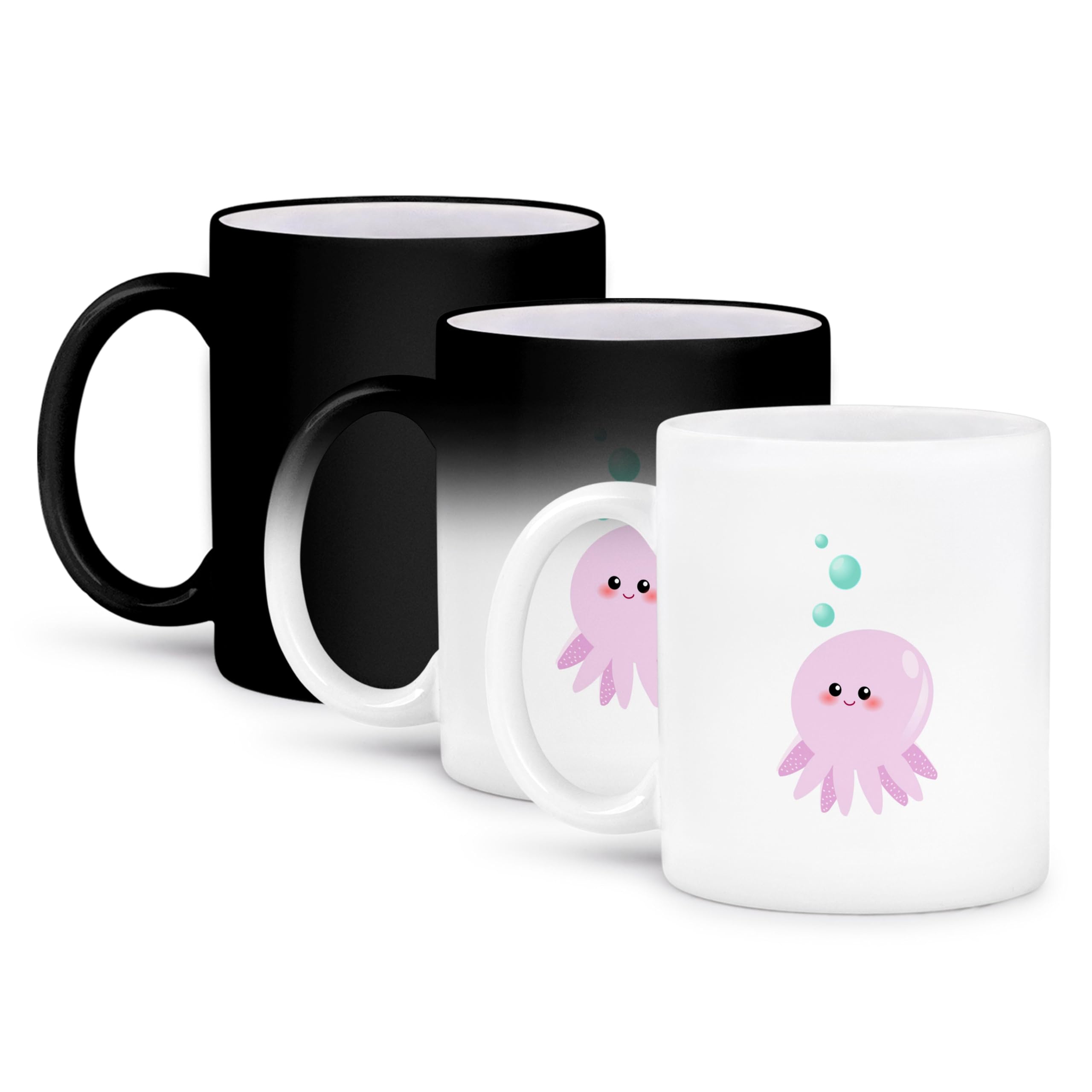 **11oz Cute Pink Octopus Cartoon Coffee Mug - Kawaii Happy Girly Squid with Tentacles Anime Eyes & Bubbles - Funny White Animal Design Coffee Cup Gift for Anime Lovers, Office, Home & Gifts**