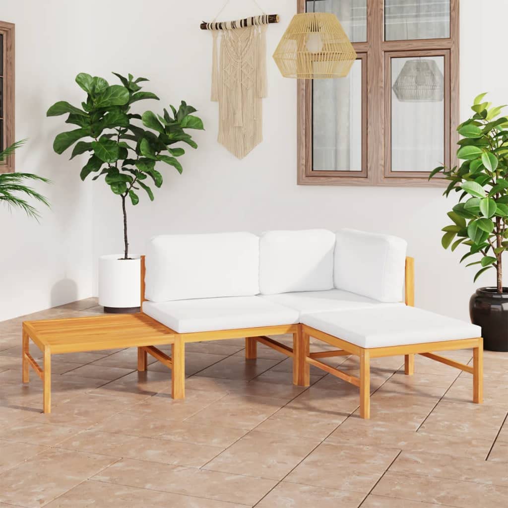 4-Piece All-Weather Teak Wood Patio Furniture Set with Cream Cushions - Outdoor Sectional Sofa, Lounge Chairs & Conversation Set for Garden, Poolside or Backyard Relaxation