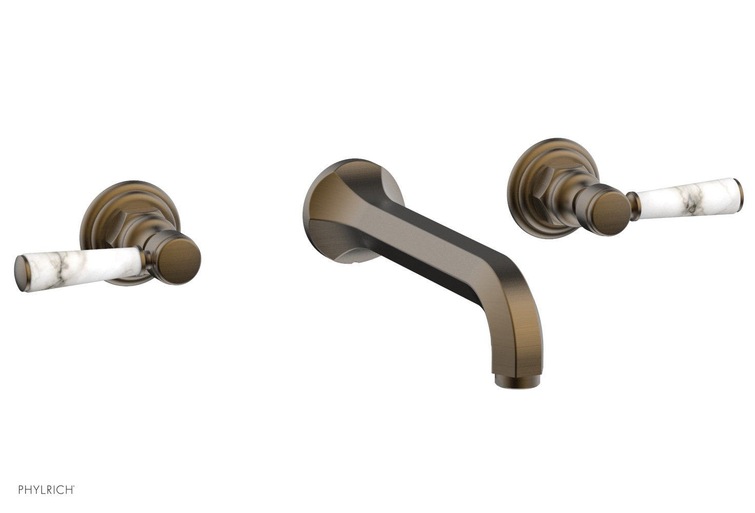 HEX TRADITIONAL Wall Mount Tub Faucet Set with White Marble Lever Handles - 500 58 - Perfect for Bathroom Renovation & Luxury Spa Experience