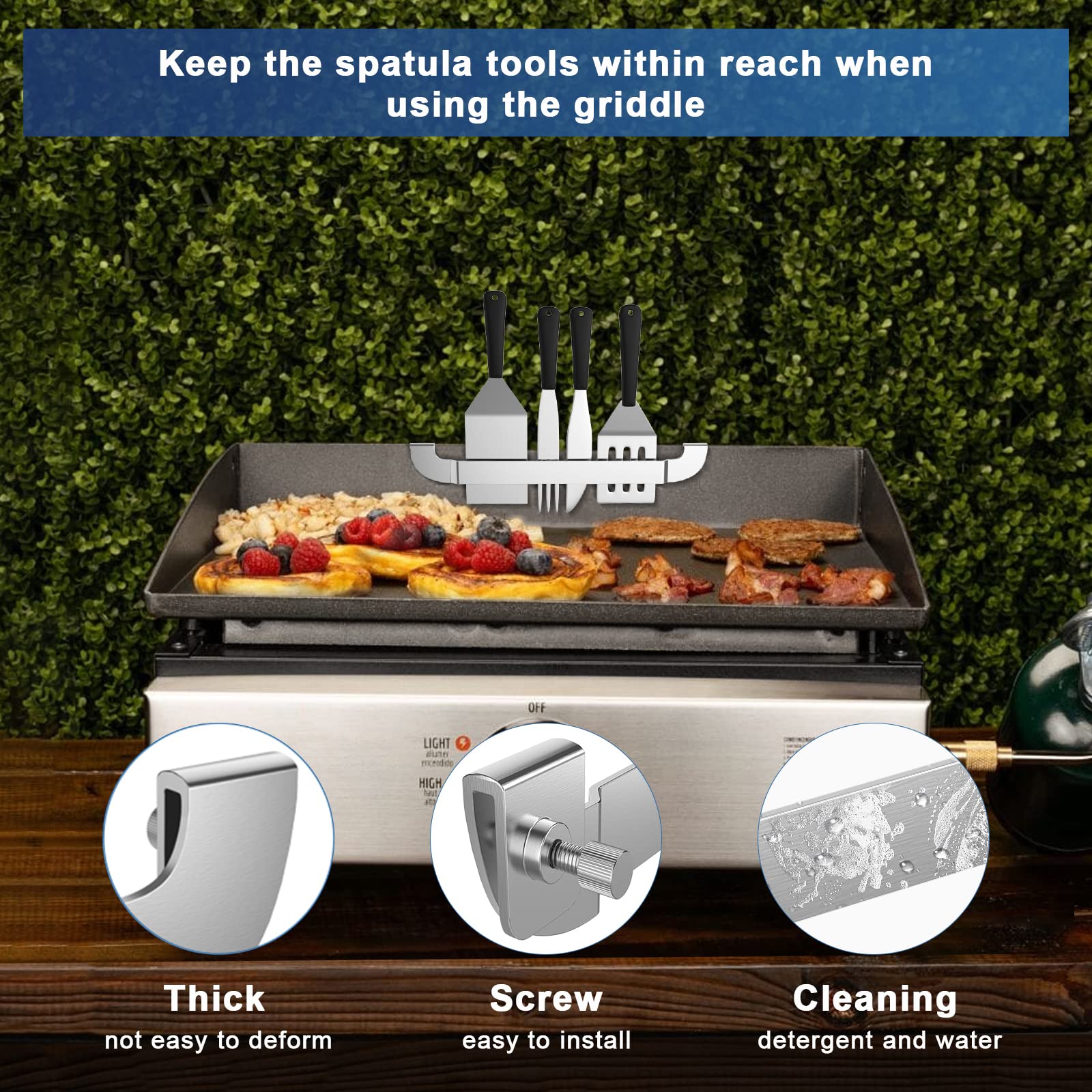 2 Pack Stainless Steel Griddle Spatula Holder - 10 Inch BBQ Tool Rack for Blackstone, Royal Gourmet Flat Top Griddles - Perfect for Outdoor Cooking, Picnics & Backyard Grilling