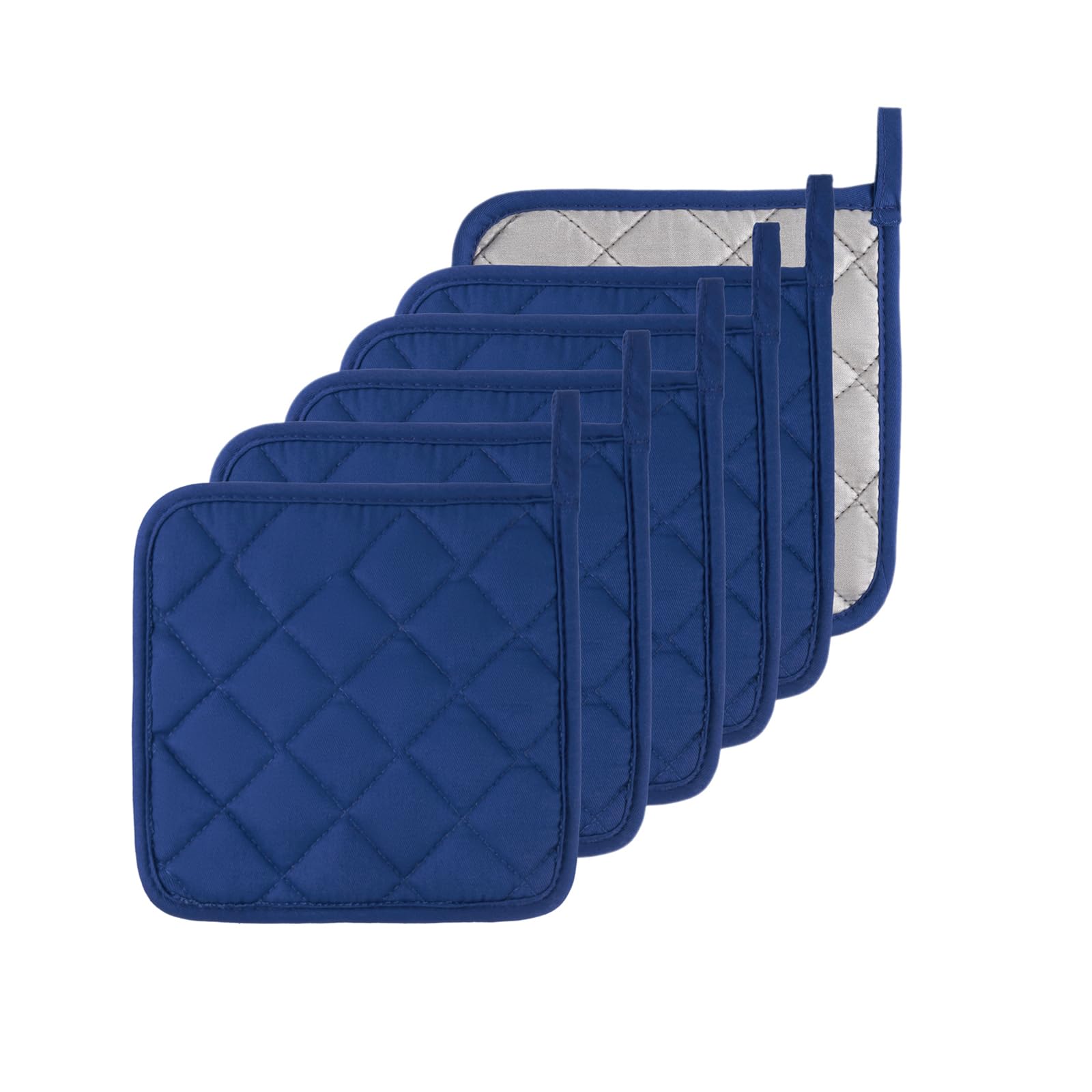 Heat Resistant Cotton Kitchen Pot Holders Set - 7 x 7 Inch (Set of 6) Blue Terry Cloth Potholders with Trivets & Coasters for Cooking, Baking & Serving Hot Dishes - Perfect for Everyday Kitchen Use & Hosting Dinner Parties