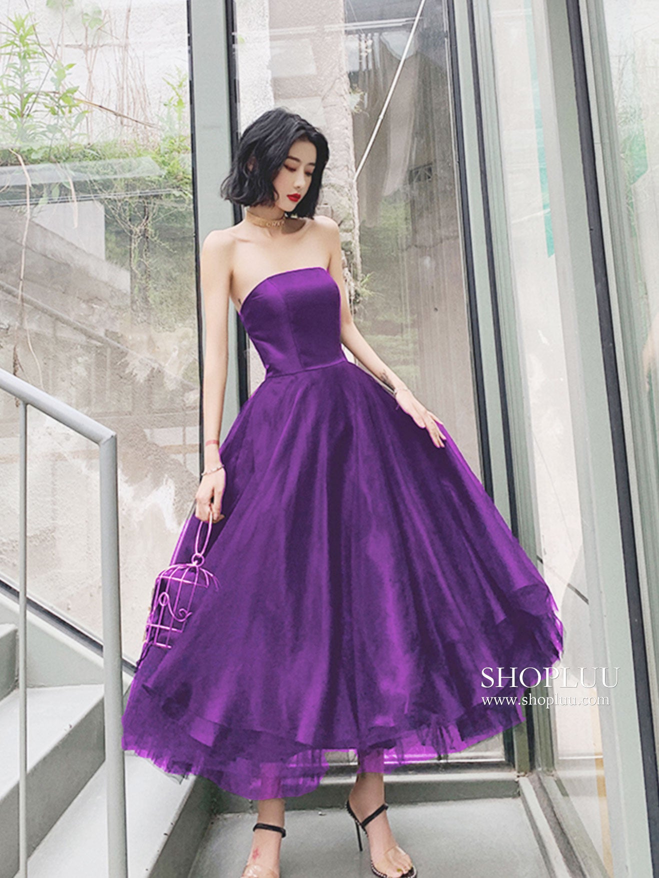 Elegant Blue Tulle Tea Length Prom Dress for Women - Flowy Homecoming Dress with Layered Skirt - Perfect for Prom Night, Homecoming Dance & Formal Events