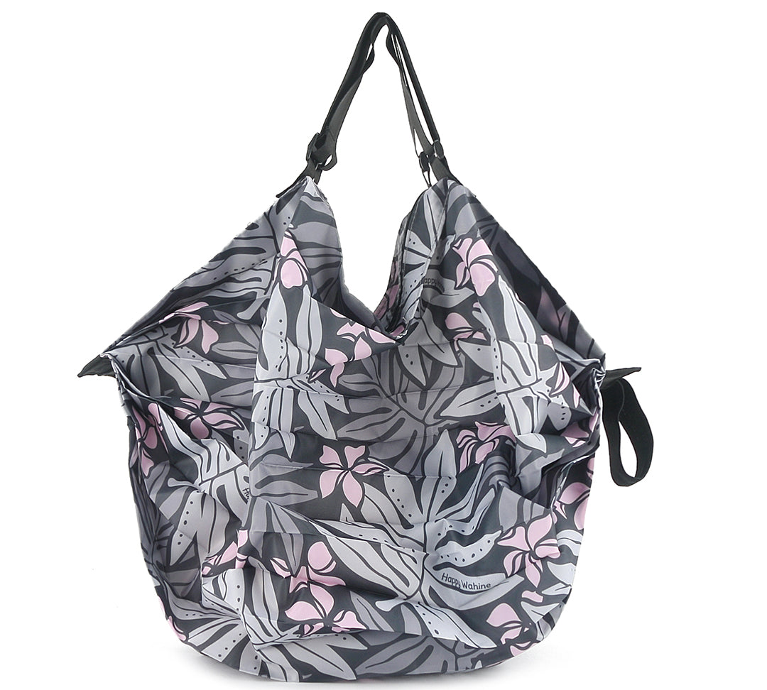 Foldable Reusable Shopping Bag - Jazmine Laua'e Grey | Eco-Friendly Grocery Tote for Groceries, Beach, Travel & Daily Use