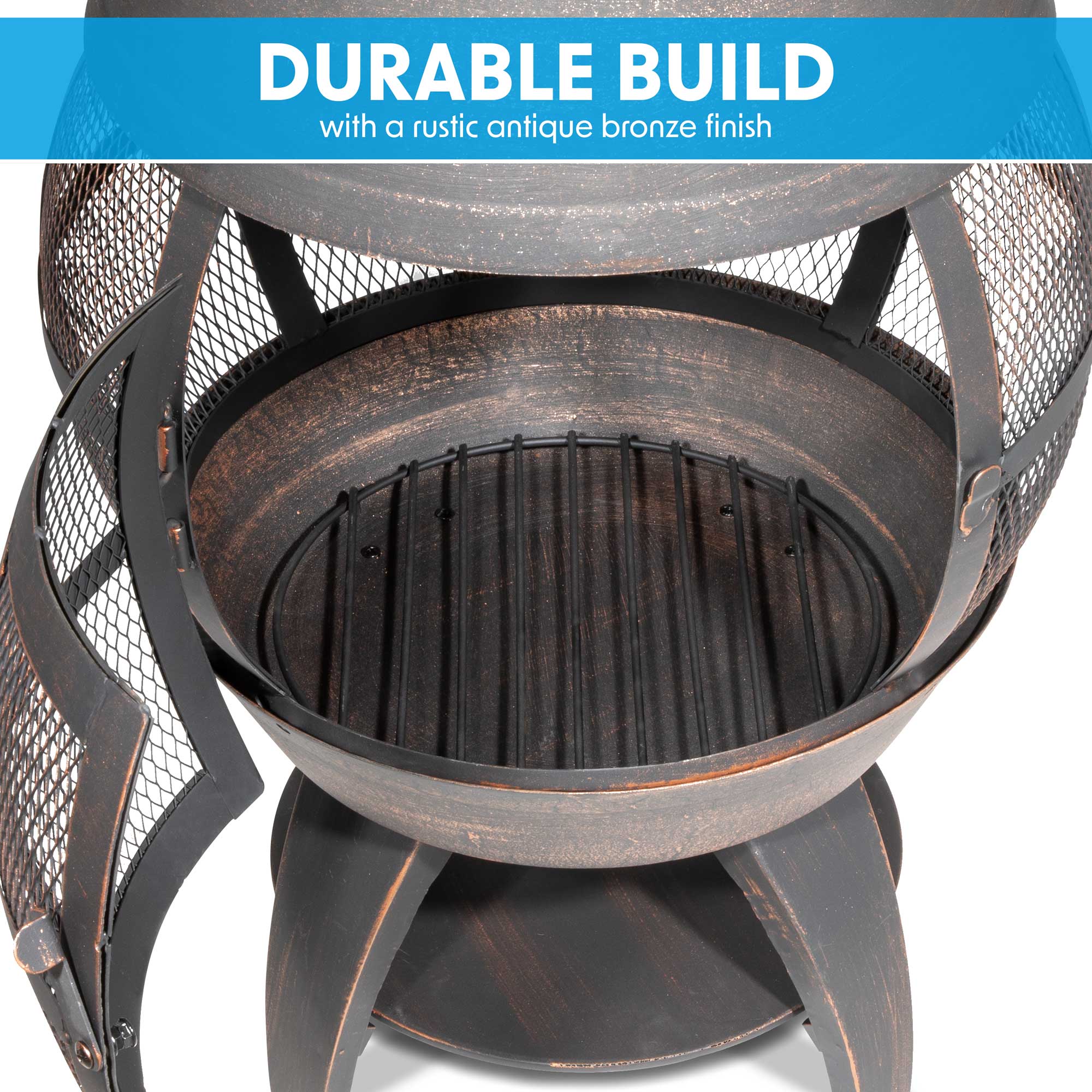 Premium 360° Chiminea Fire Pit Outdoor Heater with Antique Bronze Finish - DG112 Model for Patio, Garden & Backyard Gatherings