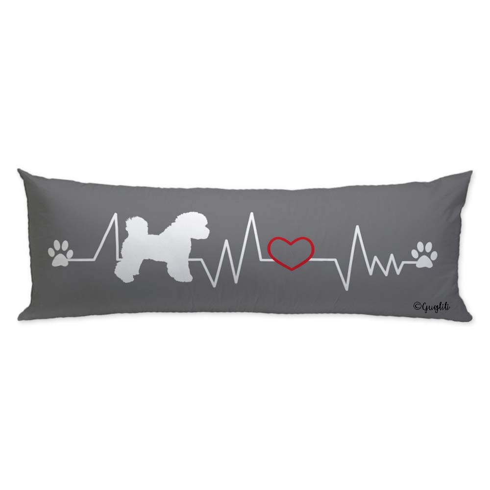 Heartbeat Paw Print Bichon Frise Dog Body Pillow Cover - 20x54 Inch Cozy Grey Pet Lover Home Decor for Bedroom & Living Room - Perfect for Cuddling, Pet Memorial, and Dog Themed Nursery Decor