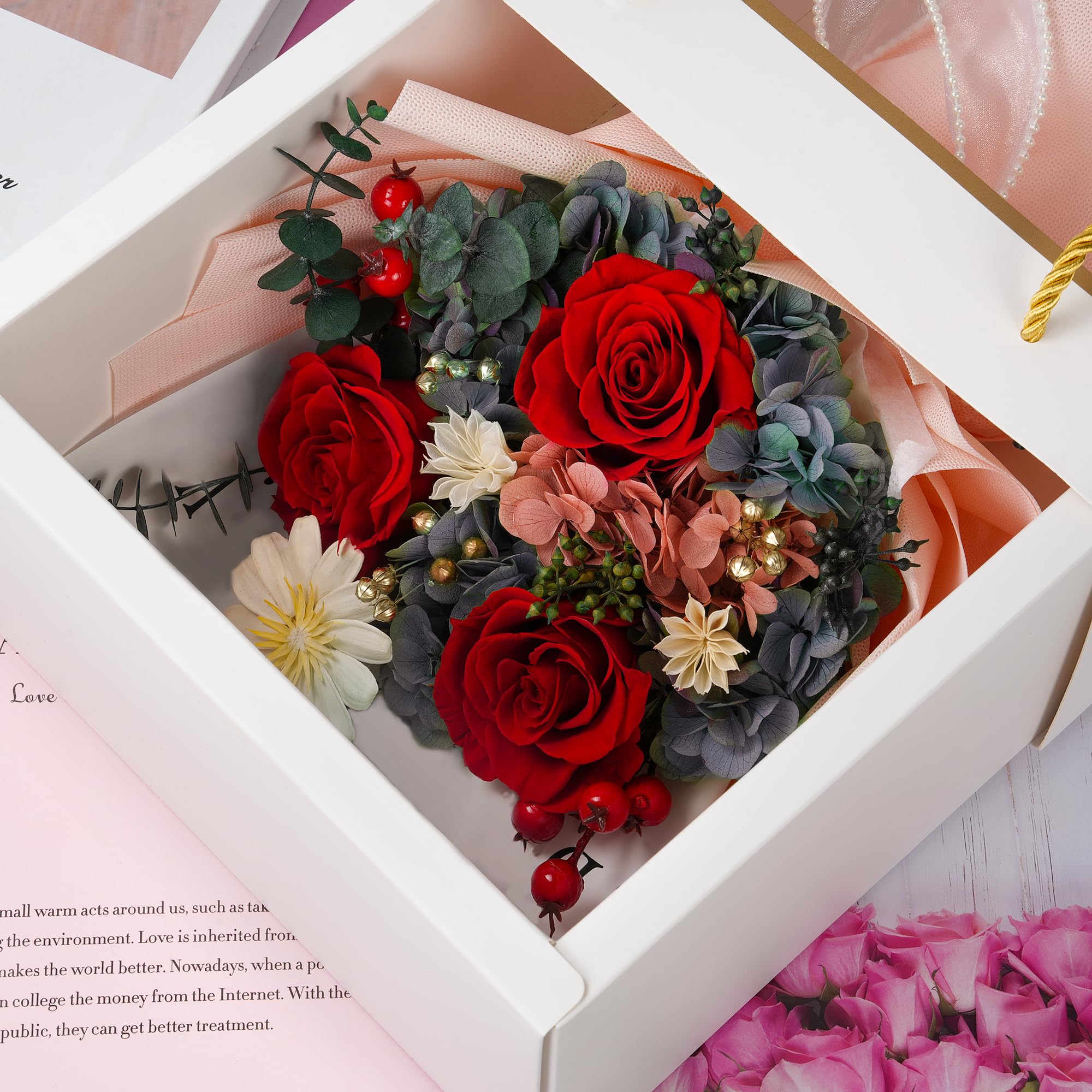 Preserved Real Rose Bouquet - Long Lasting Flowers for Delivery, Perfect Mother's Day, Birthday, Anniversary & Valentine's Gifts for Women, Mom, Wife, Grandma - Romantic Home Decor & Special Occasion Centerpiece