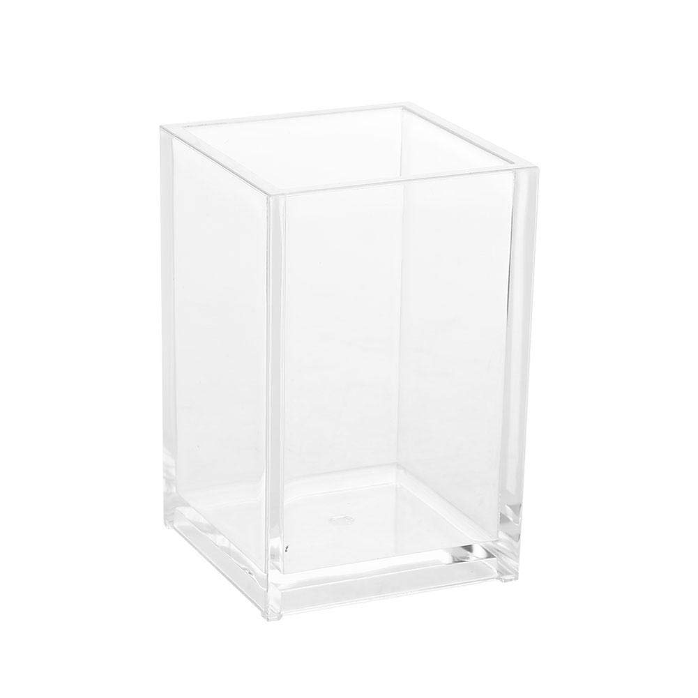 Clear Acrylic Makeup Brush Holder & Organizer - Multifunctional Storage Cube for Cosmetics, Brushes, Toothbrush, Pens & Flowers | Perfect for Vanity, Bathroom & Office Organization