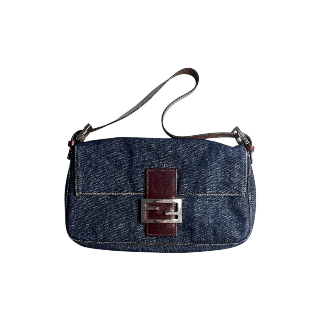 Vintage Fendi Denim Baguette Bag - Authentic Designer Crossbody Purse for Women | Perfect for Casual Outings, Date Nights & Fashion Events