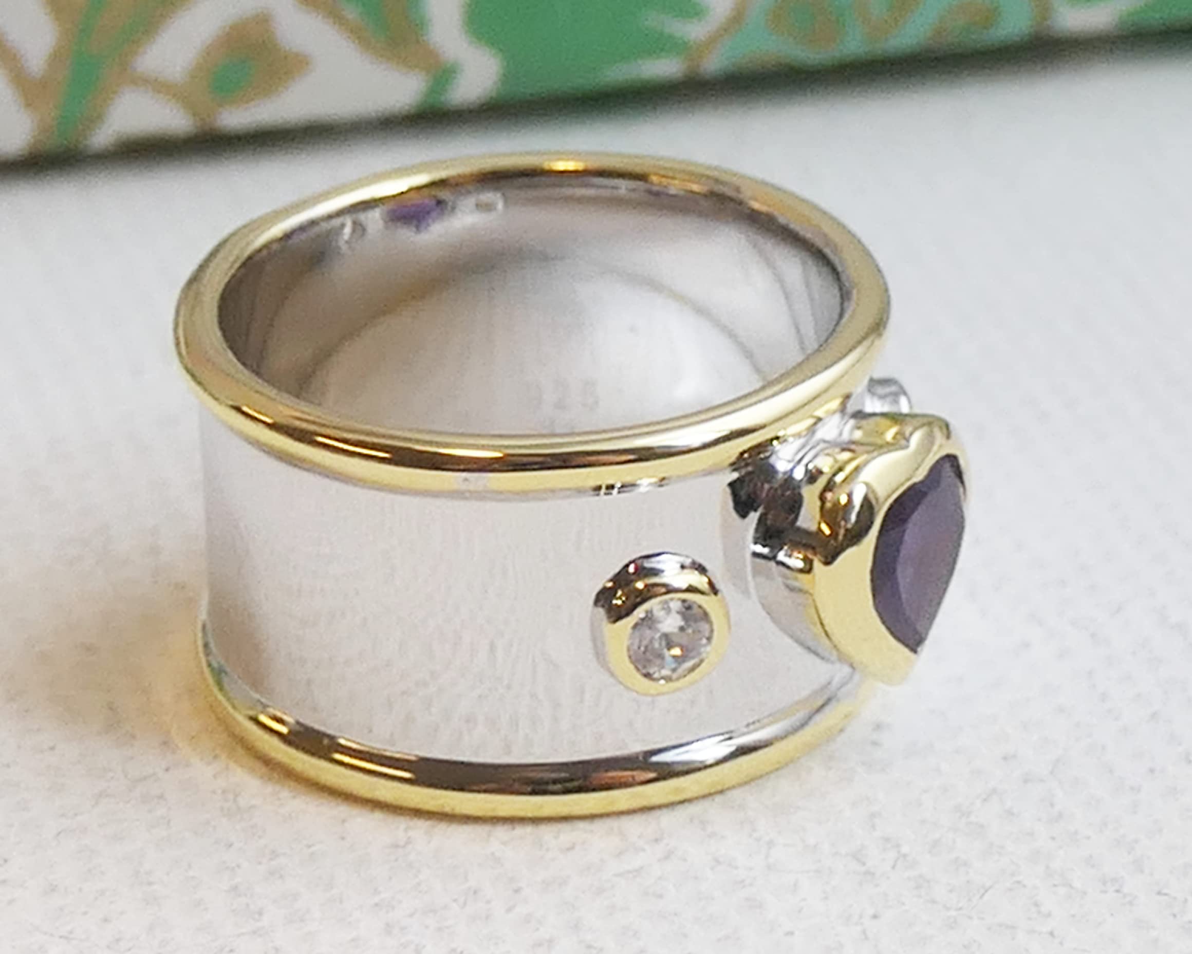 Amethyst Heart Shaped Sterling Silver Ring - Natural Gemstone Jewelry for Women, February Birthstone, Valentine's Day, Mother's Day & Birthday Gift - Handmade Mixed Metal Ring for Her - Perfect for Romantic Occasions, Anniversary & Special Gifts (Size R 1/2)