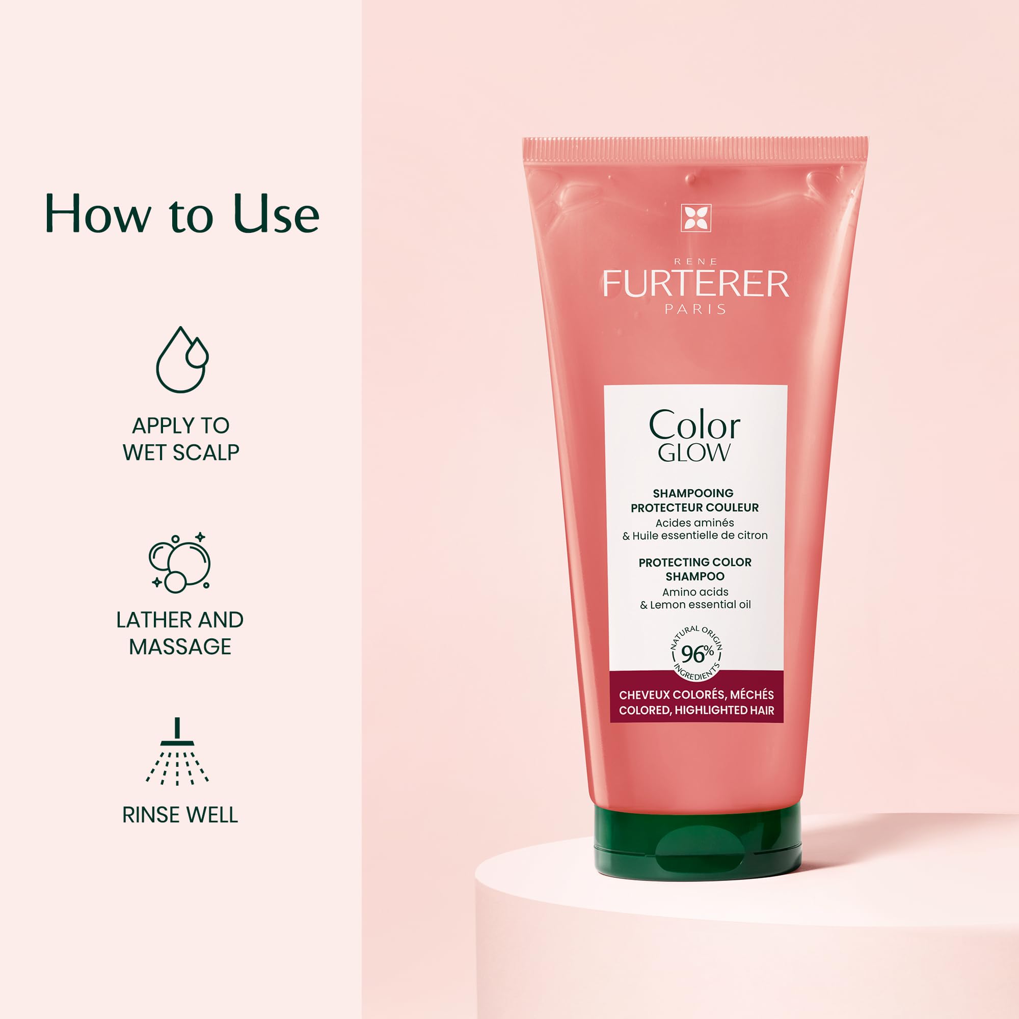 Rene Furterer Color Glow Protecting Shampoo with Amino Acids & Lemon Essential Oil - Sulfate-Free Color Care for Dyed & Highlighted Hair - Perfect for Daily Use & Salon-Quality Results at Home